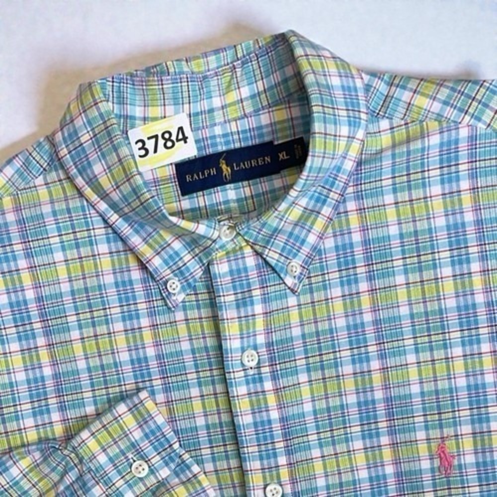 Ralph Lauren Green/Blue Plaid Button Up Oxford Shirt Men XL China 100% Cotton